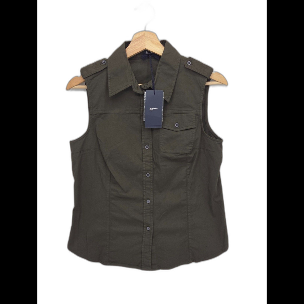 New Jil Sander Navy Women Olive Military Utility Sleeveless Shirt IT38 US2 Italy